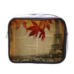 Elegant Fall Autumn Leaves Vintage Paris Eiffel Tower Landscape Mini Travel Toiletry Bag (one Side) by chicelegantboutique