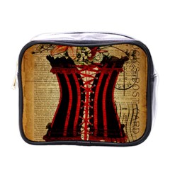 Black Red Corset Vintage Lily Floral Shabby Chic French Art Mini Travel Toiletry Bag (one Side) by chicelegantboutique