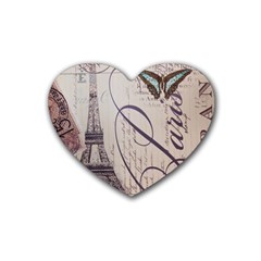 Vintage Scripts Floral Scripts Butterfly Eiffel Tower Vintage Paris Fashion Drink Coasters 4 Pack (heart)  by chicelegantboutique