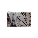 Vintage Scripts Floral Scripts Butterfly Eiffel Tower Vintage Paris Fashion Cosmetic Bag (Small) Front