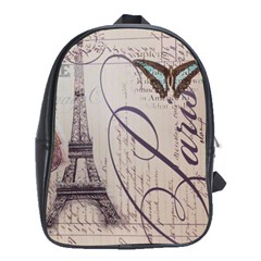 Vintage Scripts Floral Scripts Butterfly Eiffel Tower Vintage Paris Fashion School Bag (large) by chicelegantboutique