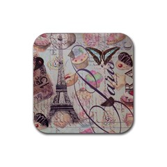 French Pastry Vintage Scripts Floral Scripts Butterfly Eiffel Tower Vintage Paris Fashion Drink Coaster (square) by chicelegantboutique