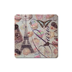 French Pastry Vintage Scripts Floral Scripts Butterfly Eiffel Tower Vintage Paris Fashion Magnet (square) by chicelegantboutique