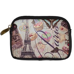French Pastry Vintage Scripts Floral Scripts Butterfly Eiffel Tower Vintage Paris Fashion Digital Camera Leather Case by chicelegantboutique