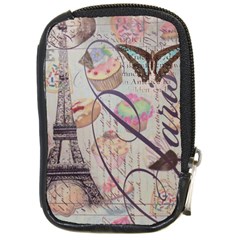 French Pastry Vintage Scripts Floral Scripts Butterfly Eiffel Tower Vintage Paris Fashion Compact Camera Leather Case by chicelegantboutique