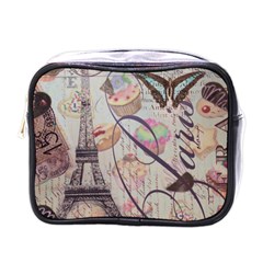 French Pastry Vintage Scripts Floral Scripts Butterfly Eiffel Tower Vintage Paris Fashion Mini Travel Toiletry Bag (one Side) by chicelegantboutique