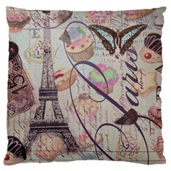 French Pastry Vintage Scripts Floral Scripts Butterfly Eiffel Tower Vintage Paris Fashion Large Cushion Case (single Sided)  by chicelegantboutique