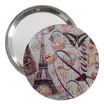 French Pastry Vintage Scripts Floral Scripts Butterfly Eiffel Tower Vintage Paris Fashion 3  Handbag Mirror Front