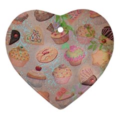 French Pastry Vintage Scripts Cookies Cupcakes Vintage Paris Fashion Heart Ornament (two Sides) by chicelegantboutique