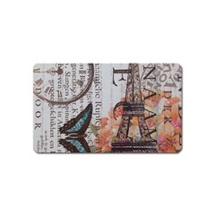 Vintage Clock Blue Butterfly Paris Eiffel Tower Fashion Magnet (name Card) by chicelegantboutique