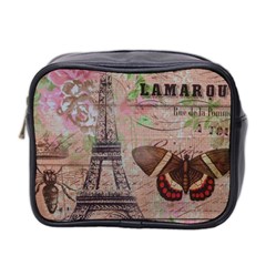 Girly Bee Crown  Butterfly Paris Eiffel Tower Fashion Mini Travel Toiletry Bag (two Sides)