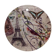 Paris Eiffel Tower Vintage Bird Butterfly French Botanical Art Round Ornament (two Sides) by chicelegantboutique