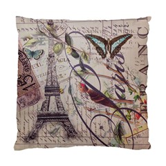 Paris Eiffel Tower Vintage Bird Butterfly French Botanical Art Cushion Case (two Sided)  by chicelegantboutique