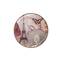 White Peacock Paris Eiffel Tower Vintage Bird Butterfly French Botanical Art Golf Ball Marker (for Hat Clip) by chicelegantboutique