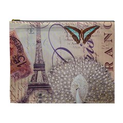 White Peacock Paris Eiffel Tower Vintage Bird Butterfly French Botanical Art Cosmetic Bag (xl) by chicelegantboutique