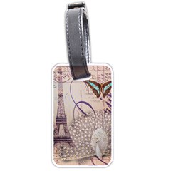White Peacock Paris Eiffel Tower Vintage Bird Butterfly French Botanical Art Luggage Tag (two Sides) by chicelegantboutique