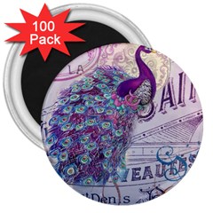French Scripts  Purple Peacock Floral Paris Decor 3  Button Magnet (100 Pack) by chicelegantboutique