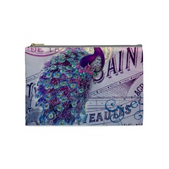 French Scripts  Purple Peacock Floral Paris Decor Cosmetic Bag (medium) by chicelegantboutique