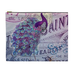 French Scripts  Purple Peacock Floral Paris Decor Cosmetic Bag (xl) by chicelegantboutique