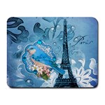 Girly Blue Bird Vintage Damask Floral Paris Eiffel Tower Small Mouse Pad (Rectangle)