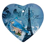 Girly Blue Bird Vintage Damask Floral Paris Eiffel Tower Heart Ornament