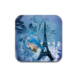 Girly Blue Bird Vintage Damask Floral Paris Eiffel Tower Drink Coaster (Square)