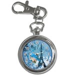 Girly Blue Bird Vintage Damask Floral Paris Eiffel Tower Key Chain & Watch Front