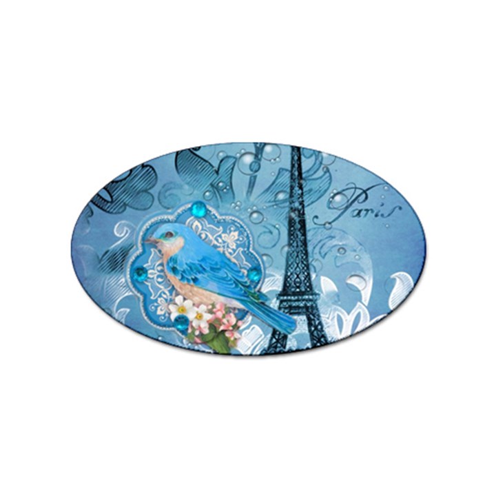 Girly Blue Bird Vintage Damask Floral Paris Eiffel Tower Sticker 10 Pack (Oval)