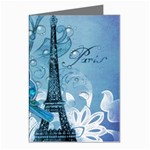 Girly Blue Bird Vintage Damask Floral Paris Eiffel Tower Greeting Card (8 Pack)