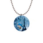 Girly Blue Bird Vintage Damask Floral Paris Eiffel Tower Button Necklace