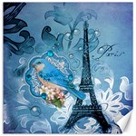 Girly Blue Bird Vintage Damask Floral Paris Eiffel Tower Canvas 12  x 12  (Unframed)