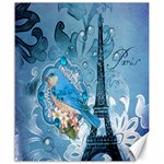 Girly Blue Bird Vintage Damask Floral Paris Eiffel Tower Canvas 20  x 24  (Unframed)