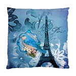 Girly Blue Bird Vintage Damask Floral Paris Eiffel Tower Cushion Case (Two Sided) 