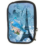 Girly Blue Bird Vintage Damask Floral Paris Eiffel Tower Compact Camera Leather Case