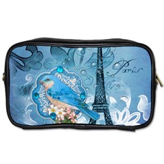 Girly Blue Bird Vintage Damask Floral Paris Eiffel Tower Travel Toiletry Bag (one Side) by chicelegantboutique