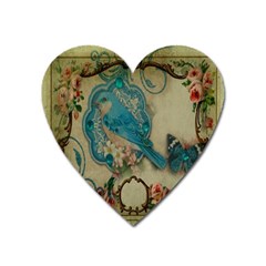 Victorian Girly Blue Bird Vintage Damask Floral Paris Eiffel Tower Magnet (heart) by chicelegantboutique