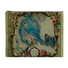 Victorian Girly Blue Bird Vintage Damask Floral Paris Eiffel Tower Cosmetic Bag (xl) by chicelegantboutique