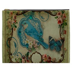 Victorian Girly Blue Bird Vintage Damask Floral Paris Eiffel Tower Cosmetic Bag (xxxl) by chicelegantboutique