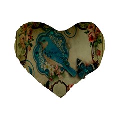 Victorian Girly Blue Bird Vintage Damask Floral Paris Eiffel Tower 16  Premium Heart Shape Cushion 