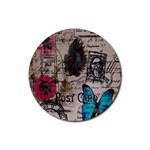 Floral Scripts Blue Butterfly Eiffel Tower Vintage Paris Fashion Drink Coasters 4 Pack (Round)