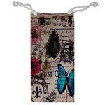 Floral Scripts Blue Butterfly Eiffel Tower Vintage Paris Fashion Jewelry Bag