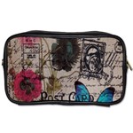 Floral Scripts Blue Butterfly Eiffel Tower Vintage Paris Fashion Travel Toiletry Bag (Two Sides)