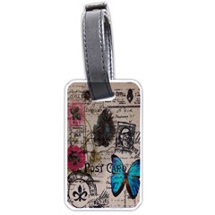 Floral Scripts Blue Butterfly Eiffel Tower Vintage Paris Fashion Luggage Tag (one Side) by chicelegantboutique