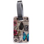 Floral Scripts Blue Butterfly Eiffel Tower Vintage Paris Fashion Luggage Tag (Two Sides)