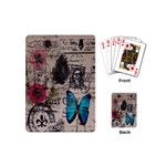 Floral Scripts Blue Butterfly Eiffel Tower Vintage Paris Fashion Playing Cards (Mini)