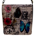 Floral Scripts Blue Butterfly Eiffel Tower Vintage Paris Fashion Flap closure messenger bag (Small)