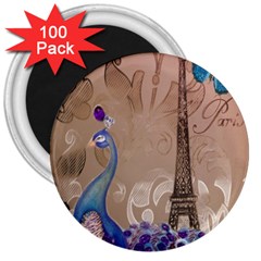 Modern Butterfly  Floral Paris Eiffel Tower Decor 3  Button Magnet (100 Pack) by chicelegantboutique