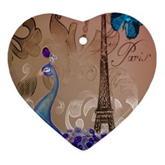 Modern Butterfly  Floral Paris Eiffel Tower Decor Heart Ornament (two Sides) by chicelegantboutique