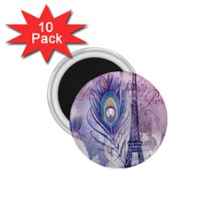 Peacock Feather White Rose Paris Eiffel Tower 1 75  Button Magnet (10 Pack) by chicelegantboutique