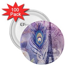Peacock Feather White Rose Paris Eiffel Tower 2 25  Button (100 Pack) by chicelegantboutique